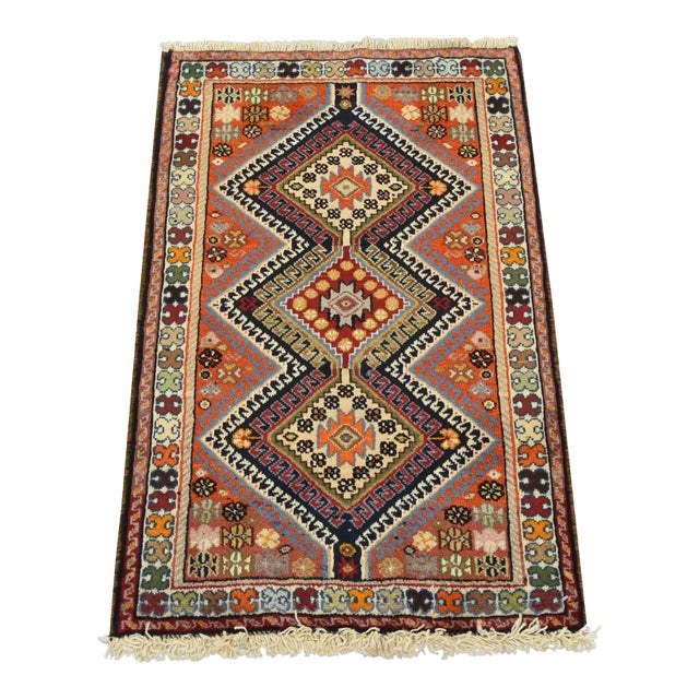 Yalameh Rug 2’1” X 3’3” Orange Wool Vintage Tribal Hand-Knotted Carpet For Sale