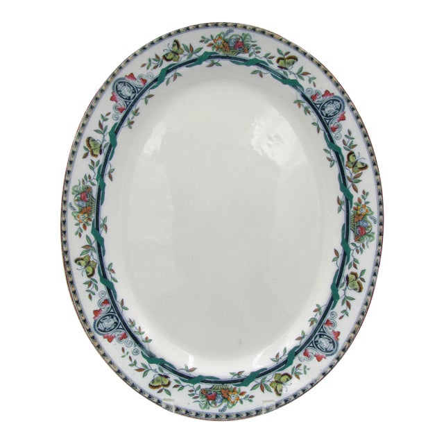 1800s 18" England Beech & Hancock Swan Bank Pottery Vernal Platter For Sale