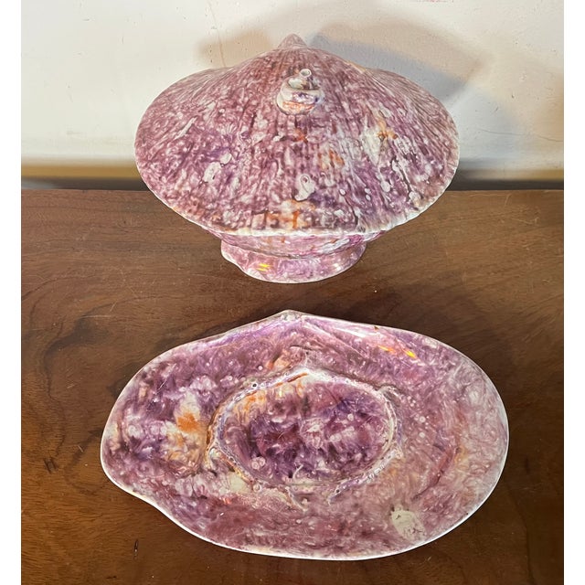 Antique Early 19th Century English George III Wedgwood Pink Moonlight Luster Sea Shell Sauce Tureen and Under Plate Circa 1810 For Sale - Image 9 of 12