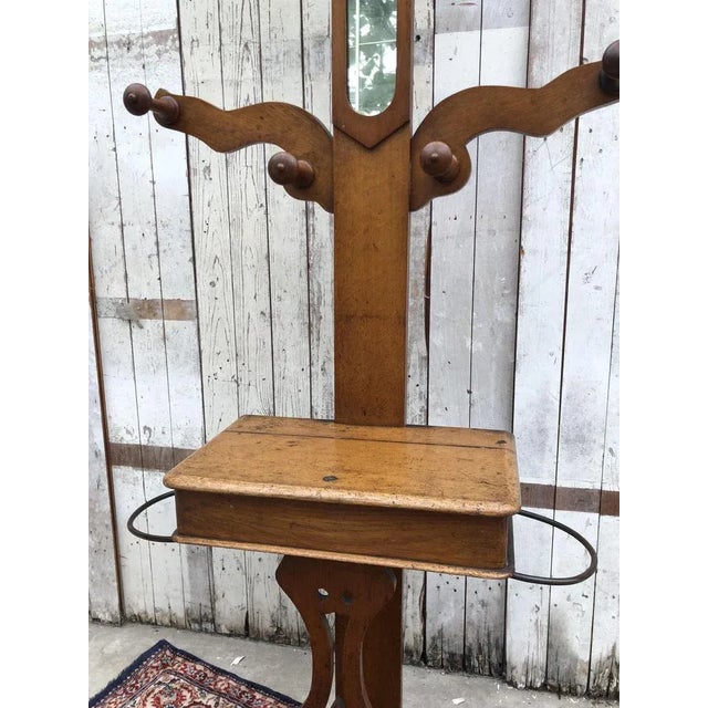 19th Century Dutch Elm Hall Stand with Mirror, Coat Hooks and Umbrella Holders For Sale - Image 4 of 8