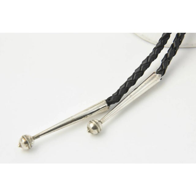 Modern Vintage Native American Sterling Silver and Gemstone Leather Bollo Necklace For Sale - Image 3 of 5