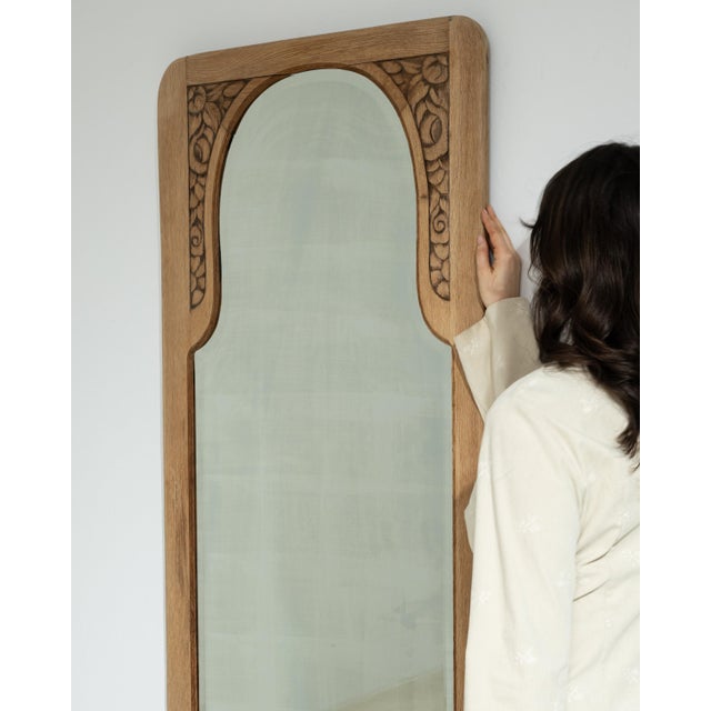 Circa 1910 French Art Nouveau Natural Wood Wall Mirror For Sale In Greensboro - Image 6 of 8