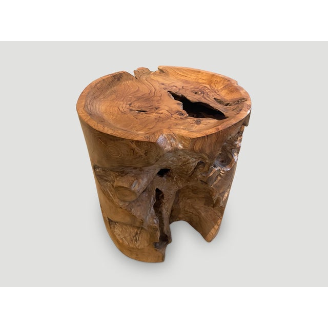 Andrianna Shamaris Organic Natural Teak Wood Tray Side Table For Sale - Image 4 of 6