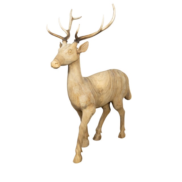Brown Vintage Midcentury Sculpture of a Walking Stag with Antlers and Natural Patina For Sale - Image 8 of 12
