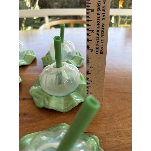 Vintage Mid-Century Modern Smoking Cocktail Glasses w/ Glass Straws Jade Ashtray Base - Set of 6 For Sale In Los Angeles - Image 6 of 7