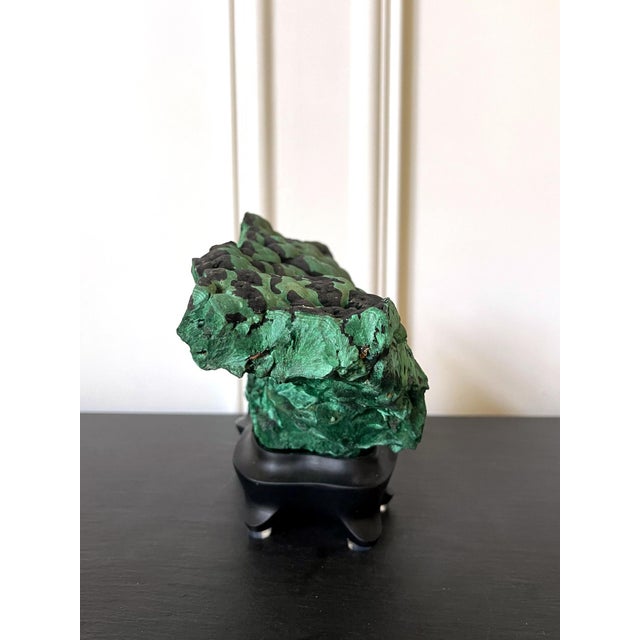 Modern Natural Malachite Rock on Display Stand as a Scholar Stone For Sale - Image 3 of 14