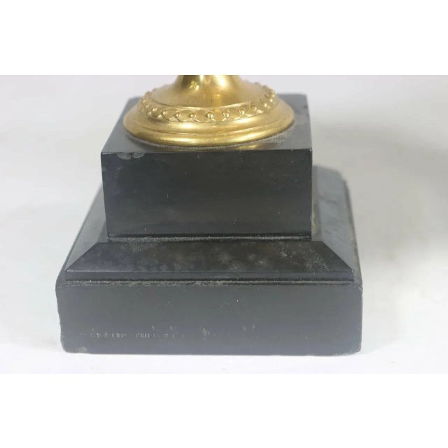 Grand Tour Circa 1830 Pompeii Decorated Urns of Gilt Bronze-Vine Leaves on Stone Bases- a Pair For Sale - Image 3 of 9