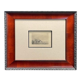 After Rembrandt "Landscape With a Cow" Custom Framed Engraving For Sale