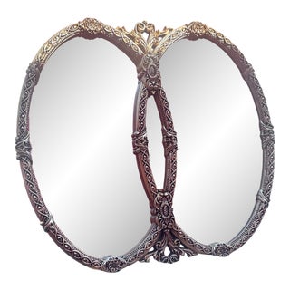Vintage Hollywood Regency Style Double Oval Gilt Wall Mirror For Sale