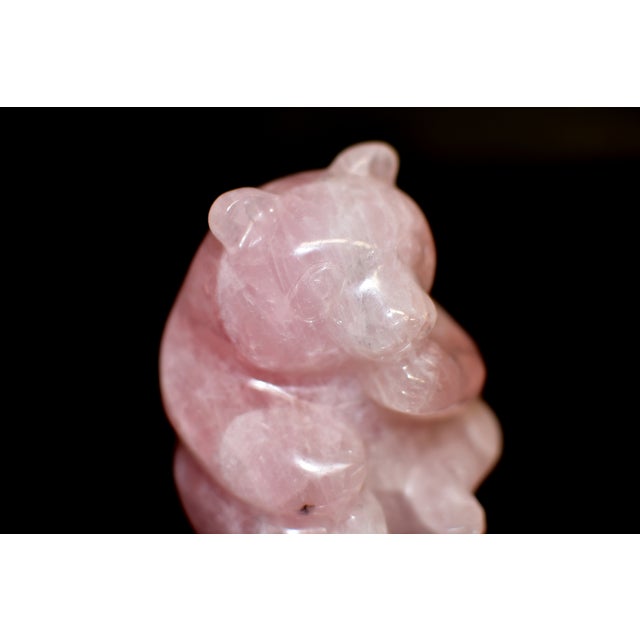 Pink Rose Quartz Bear Pink Gemstone Statue Adorable For Sale - Image 8 of 9