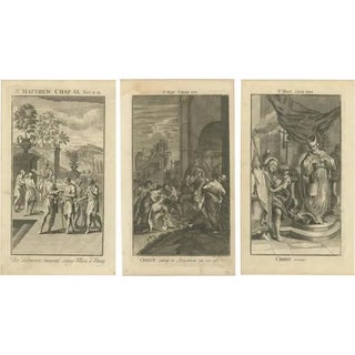Three Biblical Engravings, 1735, Paper, Set of 3 For Sale