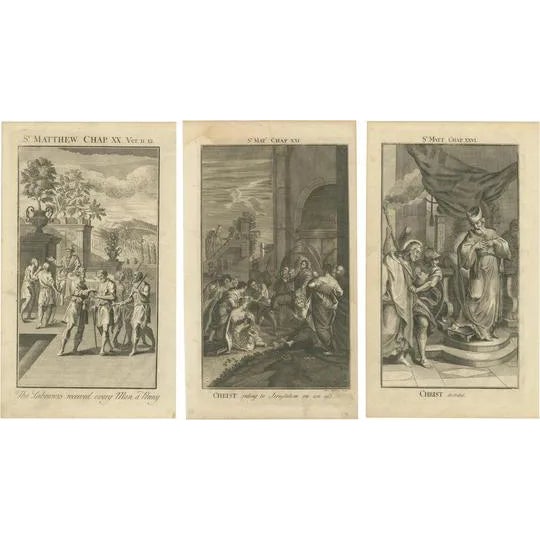 Three Biblical Engravings, 1735, Paper, Set of 3 For Sale
