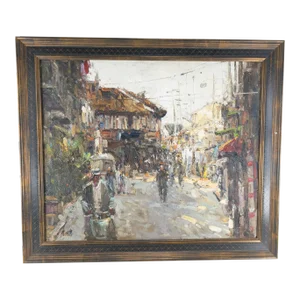 Late 20th Century Asian Impressionist Street Scene Painting