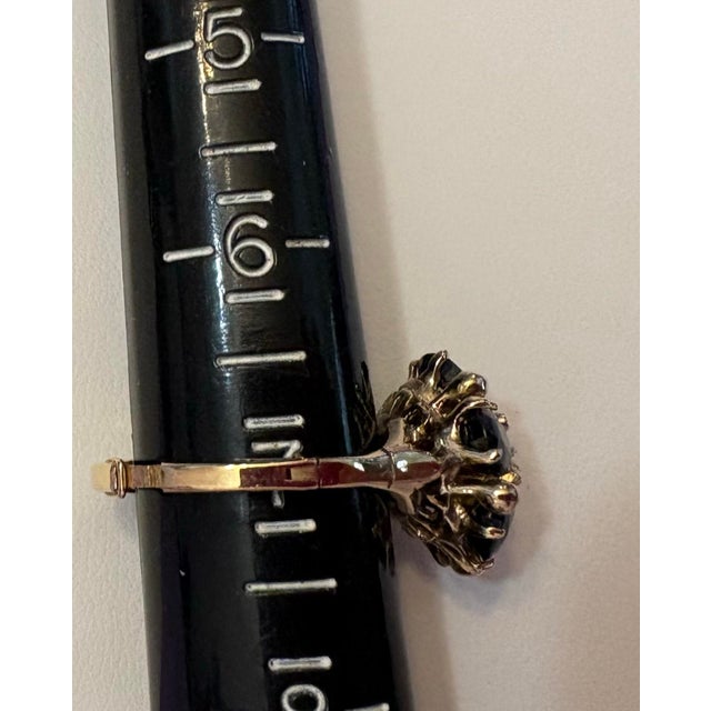 14k Yellow Gold, Blue Sapphire and Diamond Flower Cluster Ring With Arthritic Shank., Size 6.25 to 7 For Sale - Image 9 of 9