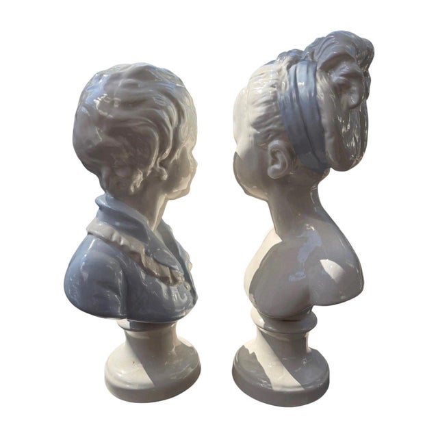 Italian Pair of Vintage Italian White Ceramic Busts of a Boy & Girl, 15" For Sale - Image 3 of 8