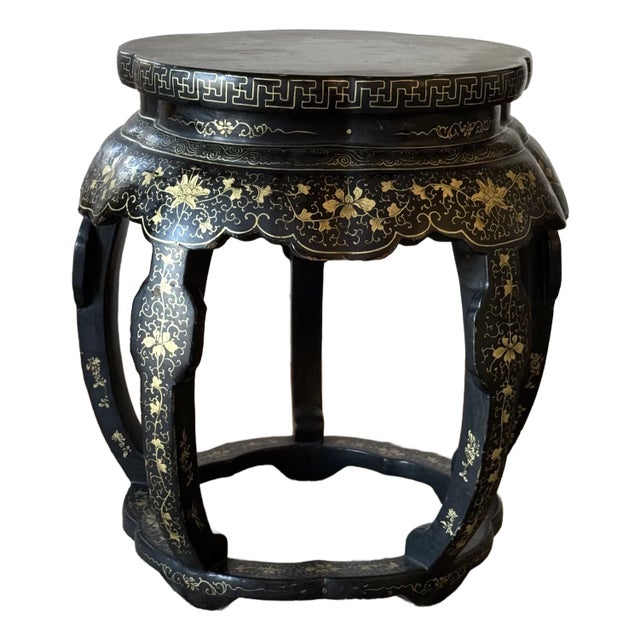 Antique Chinese Lacquered and Gilt Stool For Sale
