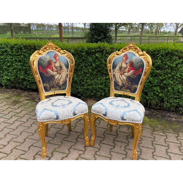 1980 French Louis XVI Gold Beech Damask Dining Chairs - 4 Pc For Sale - Image 6 of 9