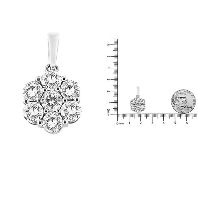 14K White Gold 2.00 Cttw Brilliant Round-Cut Diamond 7 Stone Flower Cluster 18" Pendant Necklace For Sale In New York - Image 6 of 6