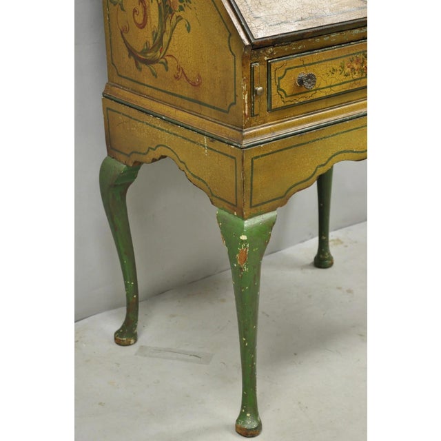 Antique English Adams Style Distress Hand Painted Narrow Secretary Writing Desk For Sale - Image 18 of 18