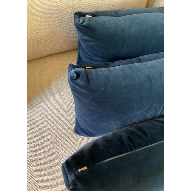 Set of 3 Navy Blue Velvet Rectangular Lumbar Pillows With Down Inserts For Sale - Image 12 of 18