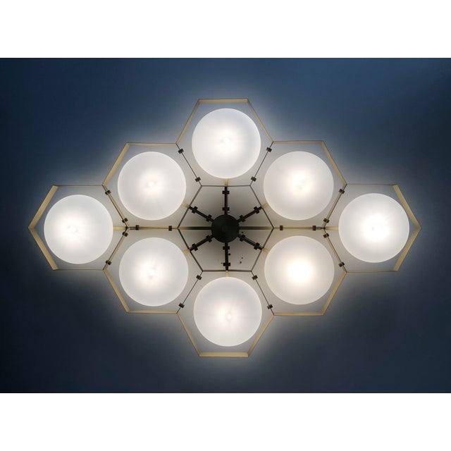 Not Yet Made - Made To Order 21st Century Hive Satin Brass Matte White Murano Flush Mount by Fabio LTD For Sale - Image 5 of 9