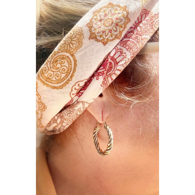Metal 14k White and Yellow Gold Twisted Rope Hoop Earrings a Pair For Sale - Image 7 of 7