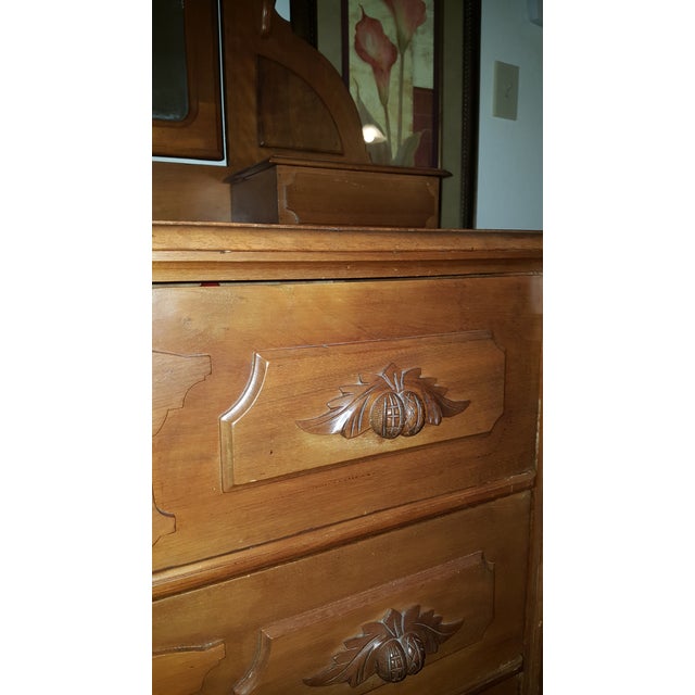 Wood Late 19th Century Victorian Wishbone Mirror Dresser With Carved Fruit Pulls For Sale - Image 7 of 7