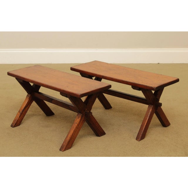 Antique Youth Size Oak Sawbuck Dining Farm Table with Benches For Sale - Image 9 of 13