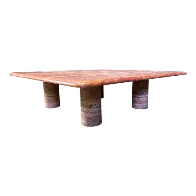 Red Travertine Coffee Table by Angelo Mangiarotti for Up&Up, Italy, 1970s For Sale
