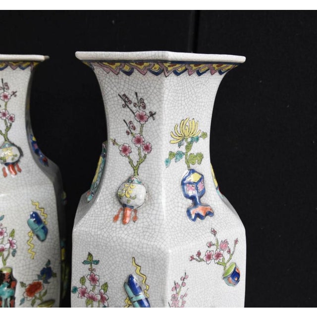 Chinese Qianlong Ceramic and Porcelain Pottery Vases, China, Set of 2 For Sale - Image 3 of 9