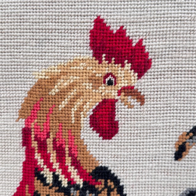Vintage Roosters Needlepoint Traditional Americana Art For Sale - Image 4 of 11