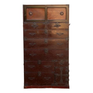 Antique Painted Japanese Chest on Chest Tansu For Sale