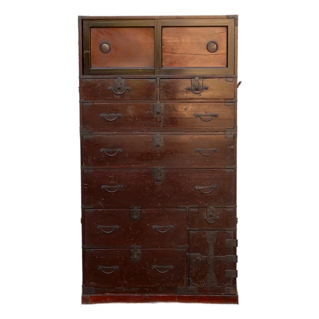 Antique Painted Japanese Chest on Chest Tansu For Sale