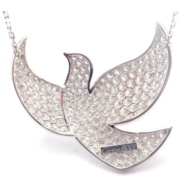 1990s 1990s Cartier Colombe De La Paix Dove of Peace Diamond White Gold Pendant Necklace For Sale - Image 5 of 16