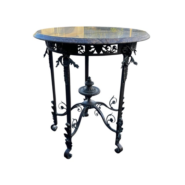 Antique French Louis XIV Style Bronze & Marble Round End Table provides a splendid Old World presence in long-lasting and...