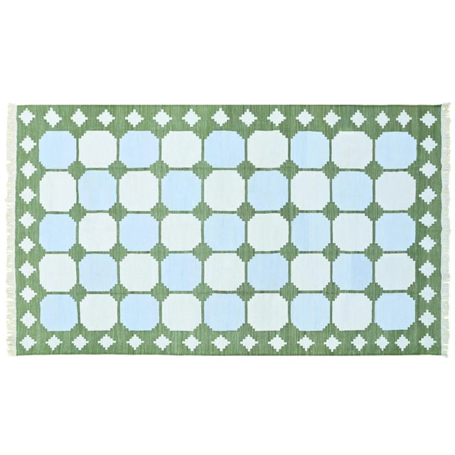Mishka Rug, 13' x 18', Light Blue, Green and White For Sale - Image 6 of 6