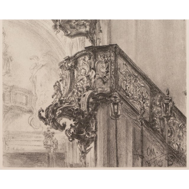 Printmaking Materials 1959 After "Church Interior" by Adolph Von Menzel, Large Architectural Photogravure For Sale - Image 7 of 9