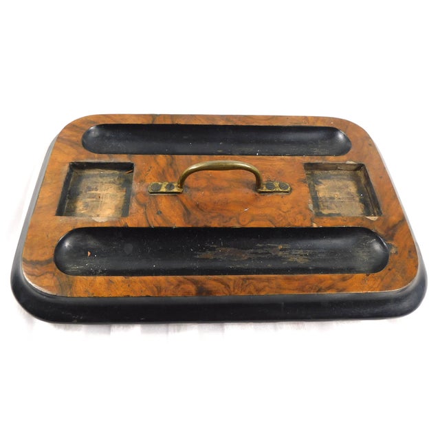 Traditional Wooden Desk Organizer With Two Crystal Inkwells For Sale - Image 3 of 6