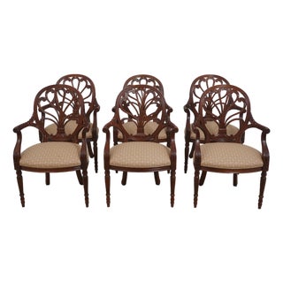 Set of 6 Hickory Chair Mahogany Open Armchairs For Sale