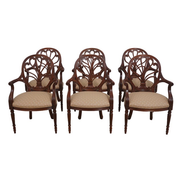 Set of 6 Hickory Chair Mahogany Open Armchairs For Sale