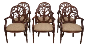 Set of 6 Hickory Chair Mahogany Open Armchairs