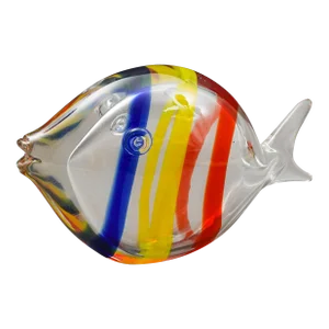 Mid 20th Century Artist Signed Colorful Fish Hand Blown Murano Style Art Glass Sculpture