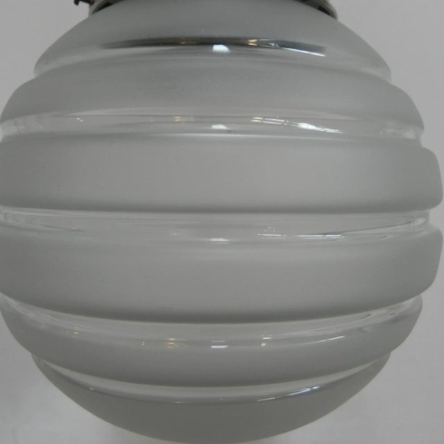 Art Deco Ribbed Glass Globe Ceiling Lamp, 1930s For Sale - Image 3 of 11