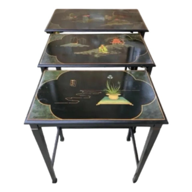 Chinoiserie Stately Vintage Nesting Tables - Set of 3 For Sale
