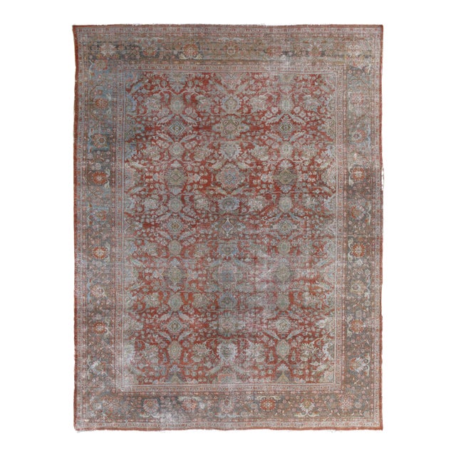 Antique Persian Sultanabad Carpet, Handmade Oriental Rug, Light Blue, Rust, Gray For Sale