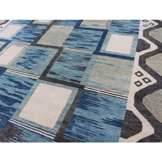 2020s Scandinavian Piled Rug by Keivan Woven Arts, 8x10 Geometric Design Blue For Sale - Image 5 of 13