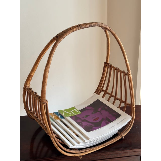 Franco Albini 1960's Franco Albini Style Rattan Magazine Rack For Sale - Image 4 of 18