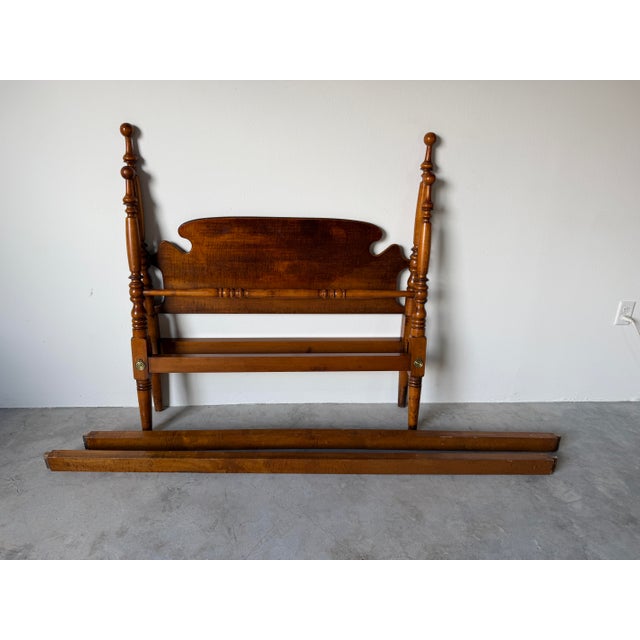 Vintage Peter Engel Carved Walnut Four-Poster Twin Bed Frame For Sale - Image 4 of 18