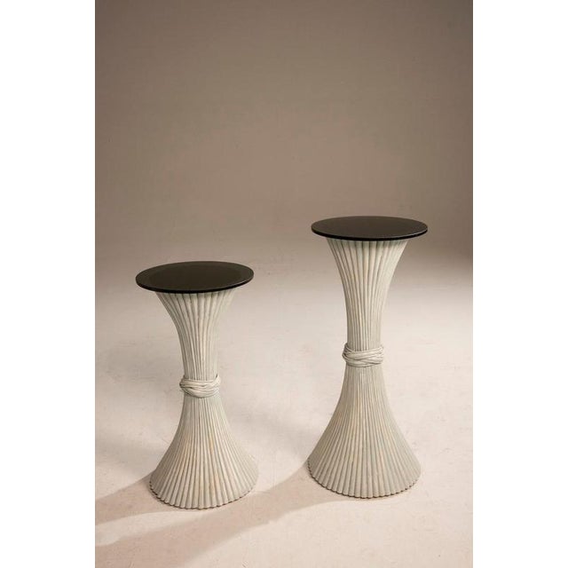 White Painted Bamboo Plant Stands with Black Glass Tops, 1970s, Set of 2 For Sale - Image 15 of 16