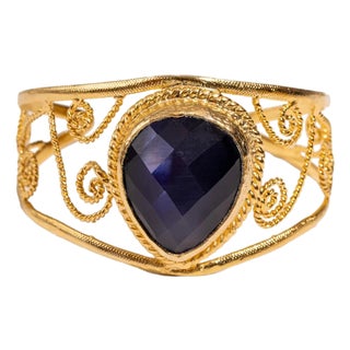 Navy Blue Cat Eye Chunky Cuff Bracelet For Sale